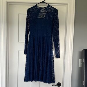 Chic Long Sleeve Navy Lace Dress